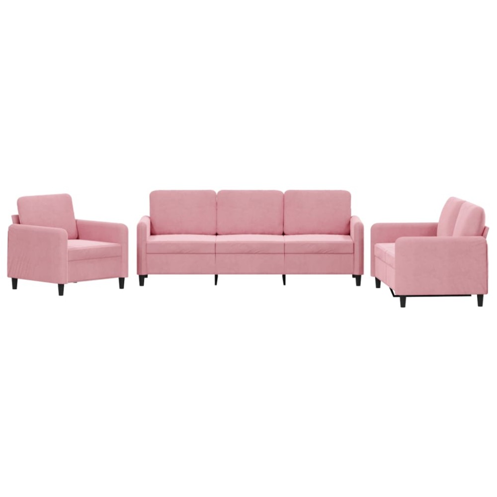 vidaXL Set de canapele, 3 piese, roz, catifea