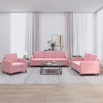 vidaXL Set de canapele, 3 piese, roz, catifea vidaXL Set de canapele, 3 piese, roz, catifea