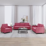 vidaXL Set de canapea, 3 piese, roșu vin, catifea vidaXL Set de canapea, 3 piese, roșu vin, catifea