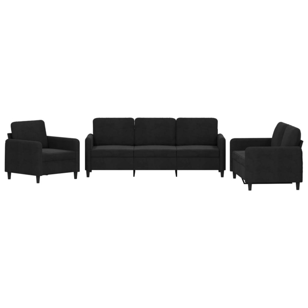 vidaXL Set de canapele, 3 piese, negru, catifea