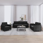 vidaXL Set de canapele, 3 piese, negru, catifea vidaXL Set de canapele, 3 piese, negru, catifea