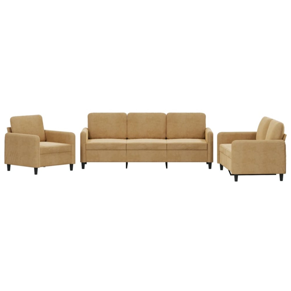 vidaXL Set de canapele, 3 piese, maro, catifea