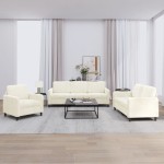 vidaXL Set de canapele, 3 piese, crem, catifea vidaXL Set de canapele, 3 piese, crem, catifea
