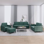 vidaXL Set de canapele, 4 piese, verde închis, catifea vidaXL Set de canapele, 4 piese, verde închis, catifea