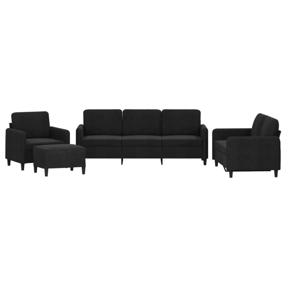 vidaXL Set de canapele, 4 piese, negru, catifea