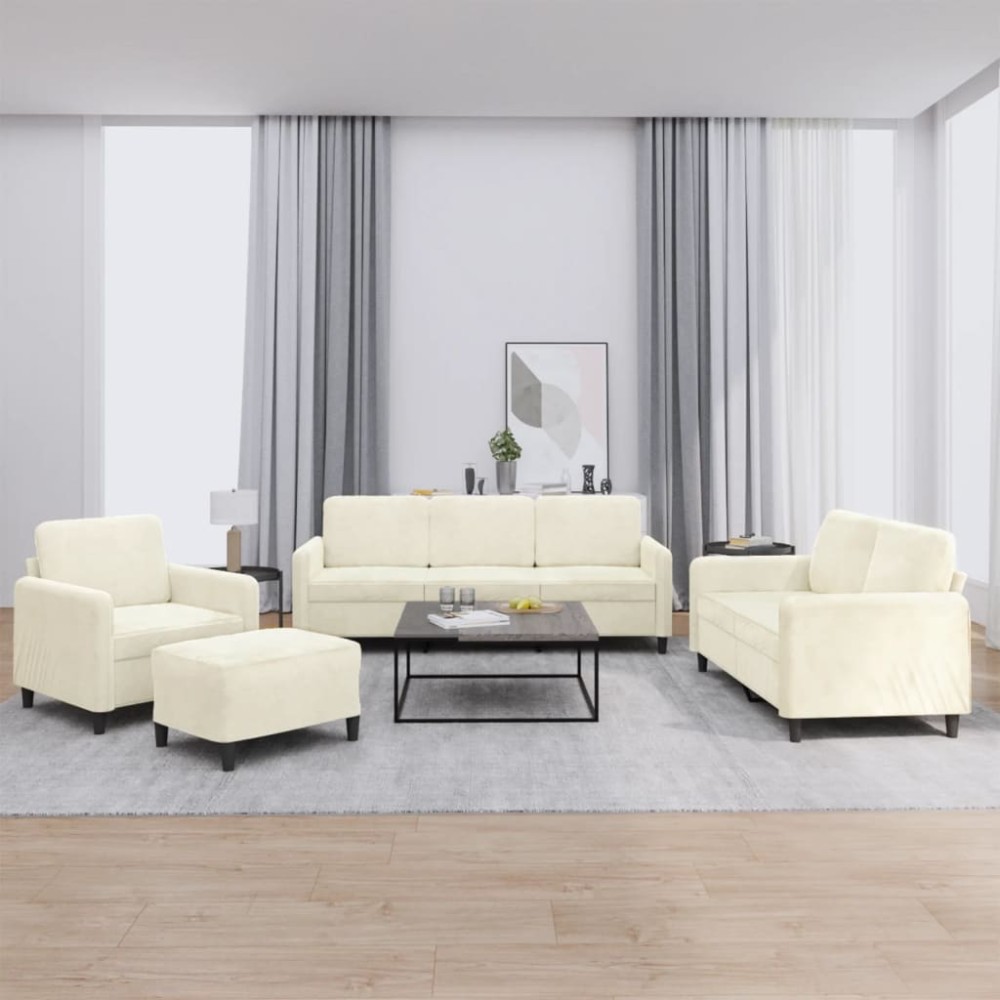 vidaXL Set de canapele, 4 piese, crem, catifea