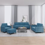 vidaXL Set de canapele, 4 piese, albastru, catifea vidaXL Set de canapele, 4 piese, albastru, catifea