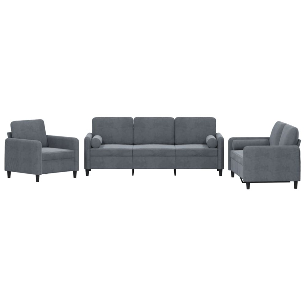 vidaXL Set canapea cu perne, 3 piese, gri închis, catifea
