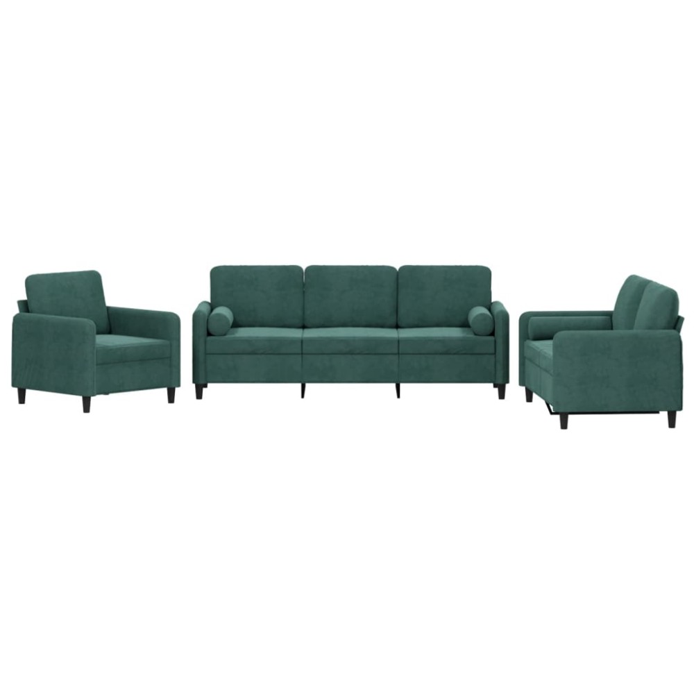 vidaXL Set canapea cu perne, 3 piese, verde închis, catifea