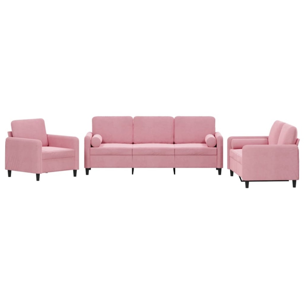 vidaXL Set canapea cu perne, 3 piese, roz, catifea