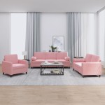 vidaXL Set canapea cu perne, 3 piese, roz, catifea