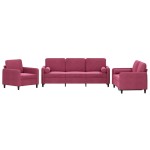 vidaXL Set canapele cu perne, 3 piese, roșu vin, catifea