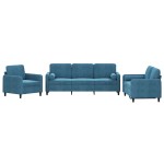 vidaXL Set de canapele cu perne, 3 piese, albastru, catifea vidaXL Set de canapele cu perne, 3 piese, albastru, catifea