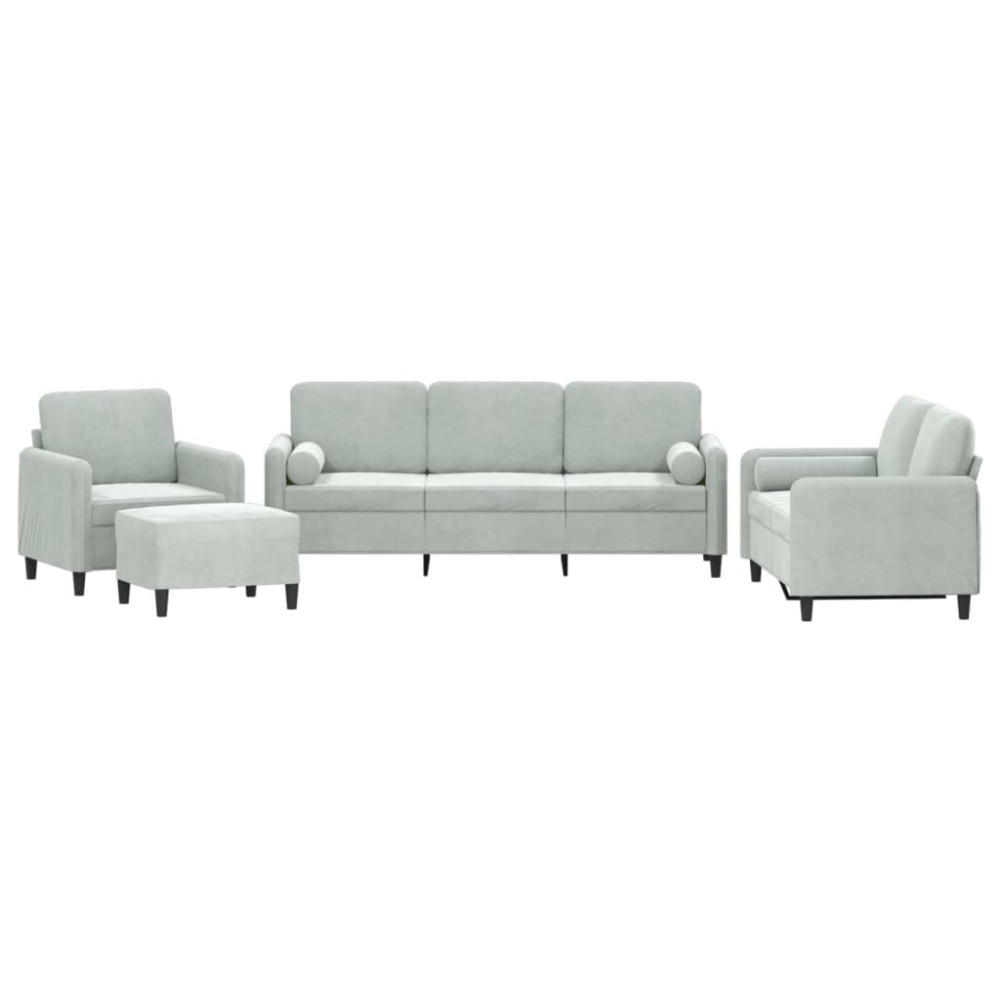 vidaXL Set canapea cu perne, 4 piese, gri deschis, catifea
