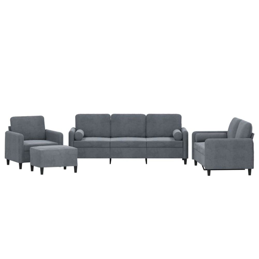 vidaXL Set canapea cu perne, 4 piese, gri închis, catifea