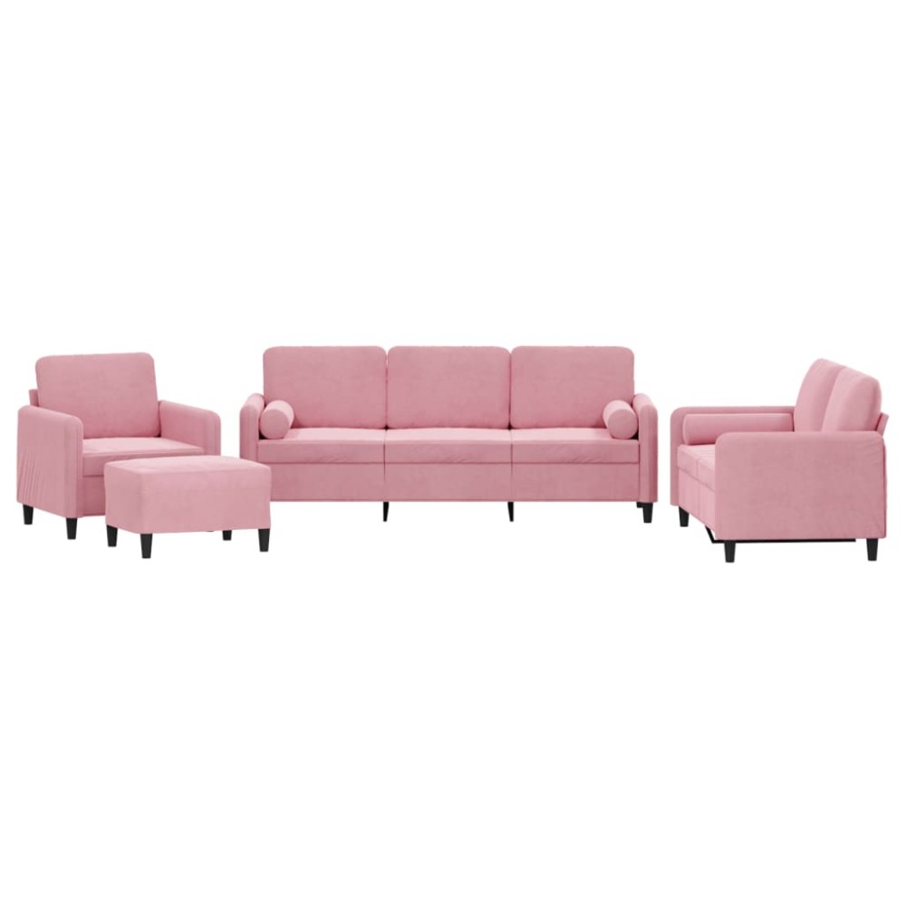 vidaXL Set canapea cu perne, 4 piese, roz, catifea