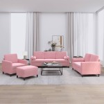 vidaXL Set canapea cu perne, 4 piese, roz, catifea