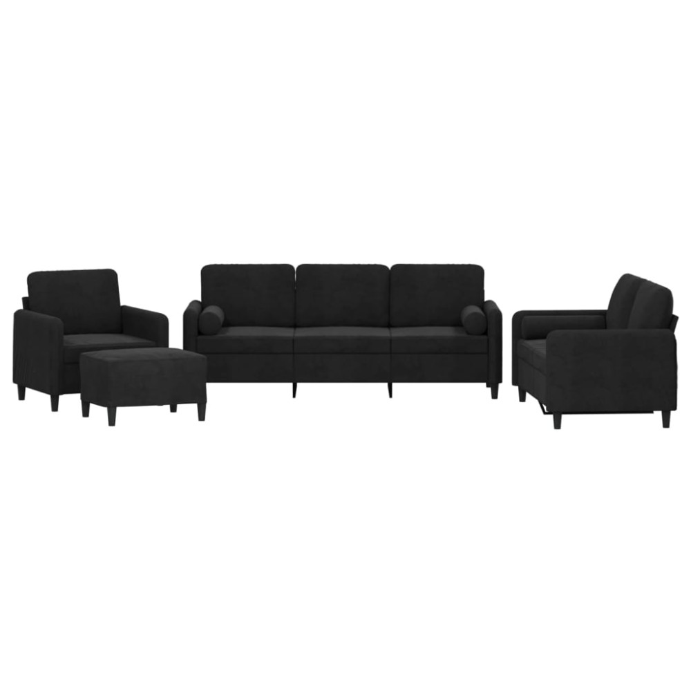 vidaXL Set de canapele cu perne, 4 piese, negru, catifea