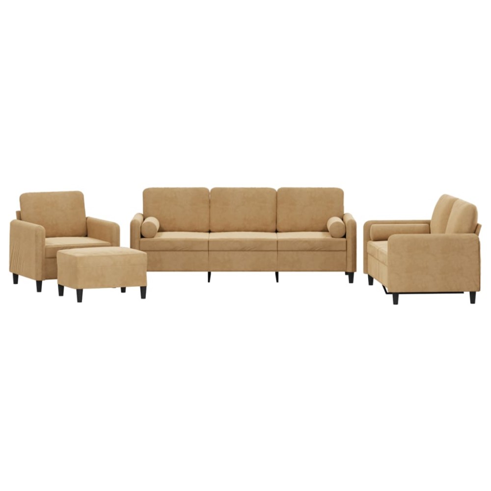 vidaXL Set de canapele cu perne, 4 piese, maro, catifea