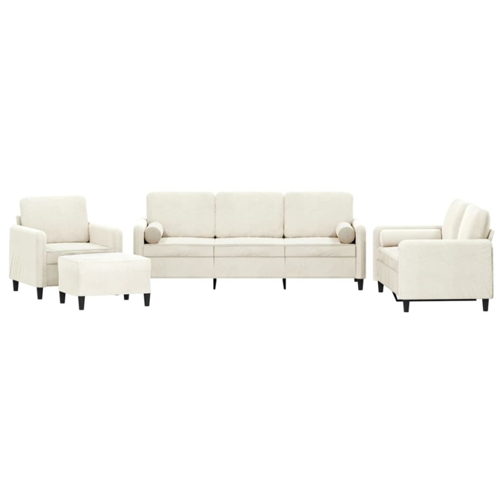 vidaXL Set de canapele cu perne, 4 piese, crem, catifea