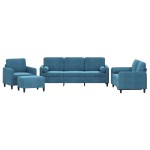 vidaXL Set de canapele cu perne, 4 piese, albastru, catifea vidaXL Set de canapele cu perne, 4 piese, albastru, catifea