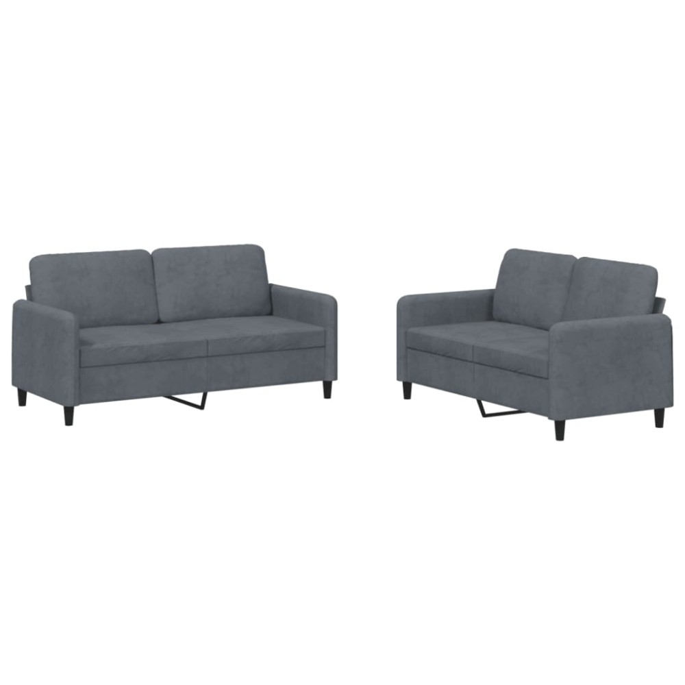 vidaXL Set canapea, 2 piese, gri închis, catifea