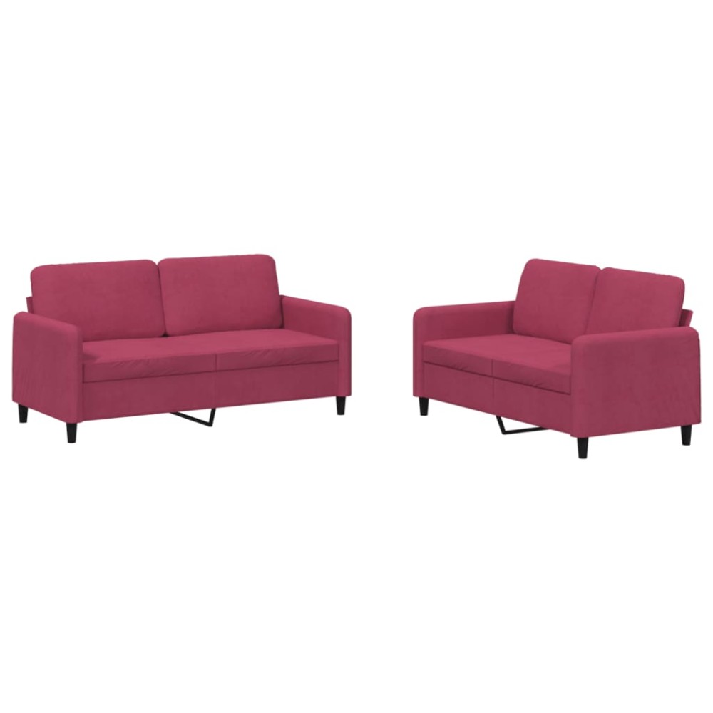vidaXL Set canapele, 2 piese, roșu vin, catifea
