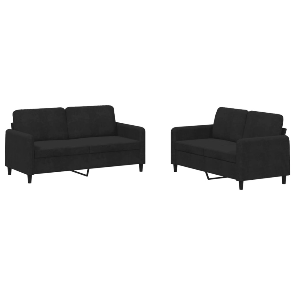 vidaXL Set canapea 2 piese, negru, catifea