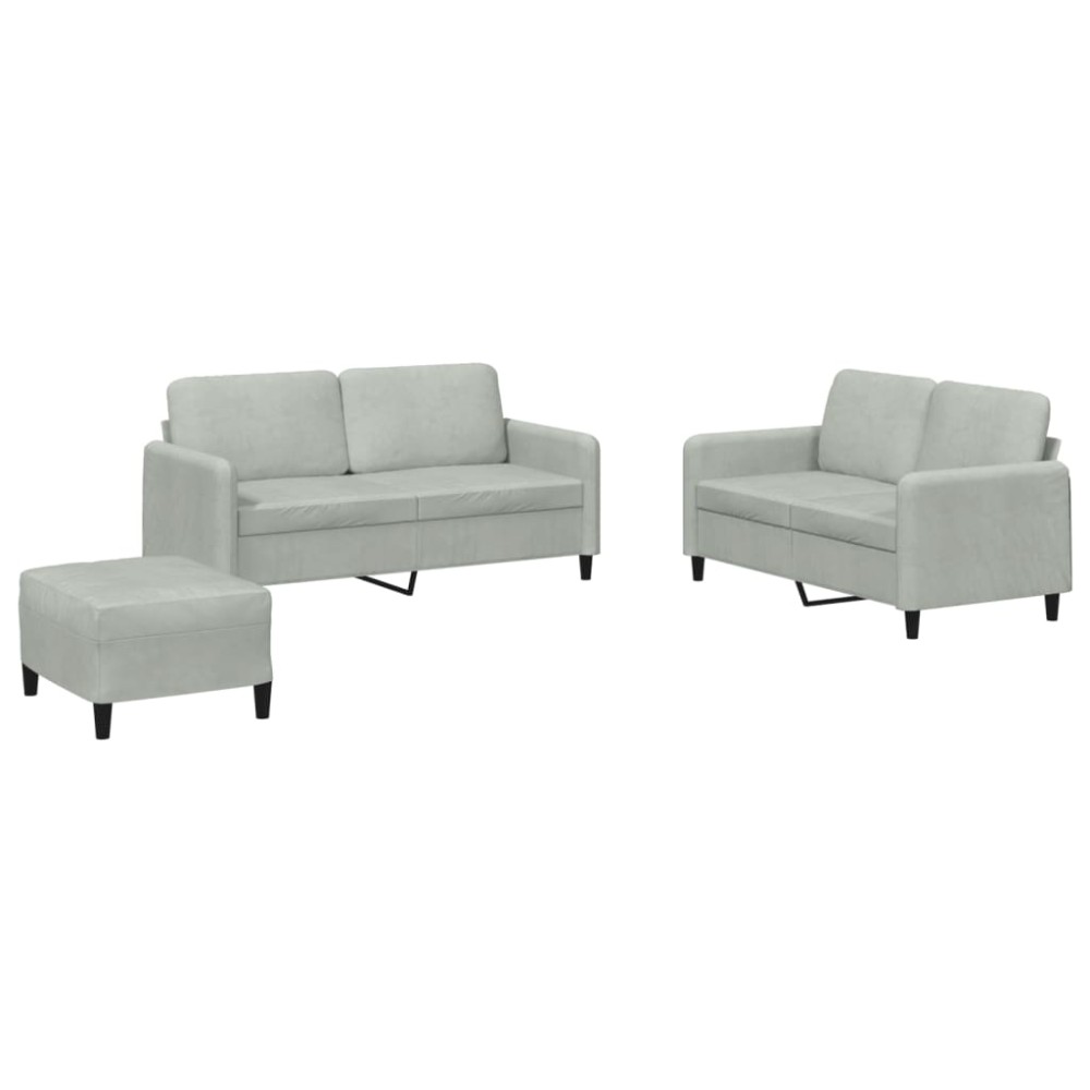 vidaXL Set de canapele, 3 piese, gri deschis, catifea