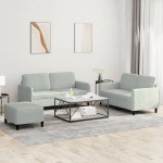 vidaXL Set de canapele, 3 piese, gri deschis, catifea vidaXL Set de canapele, 3 piese, gri deschis, catifea