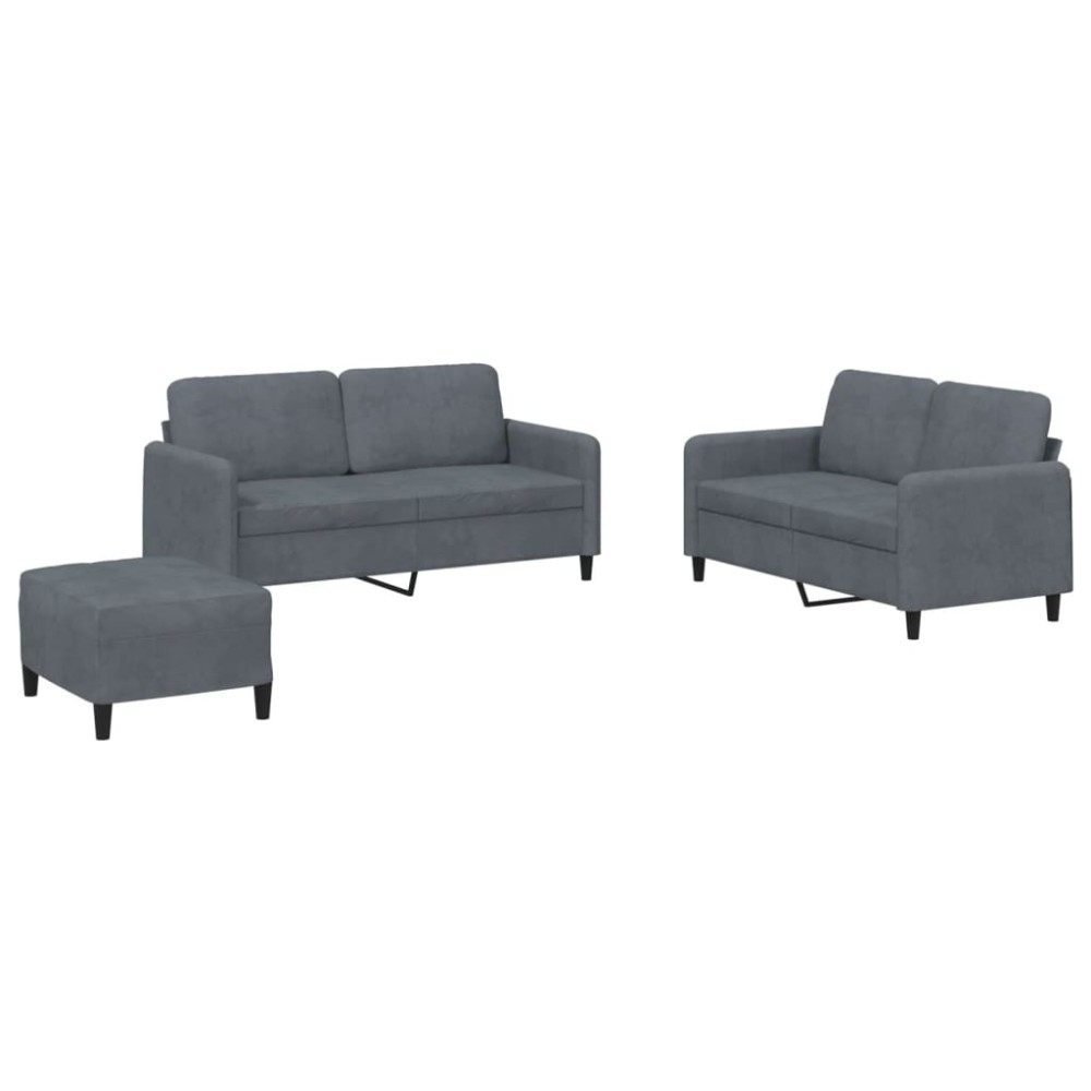 vidaXL Set de canapele, 3 piese, gri închis, catifea