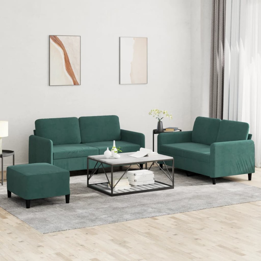 vidaXL Set de canapele, 3 piese, verde închis, catifea