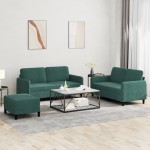 vidaXL Set de canapele, 3 piese, verde închis, catifea vidaXL Set de canapele, 3 piese, verde închis, catifea