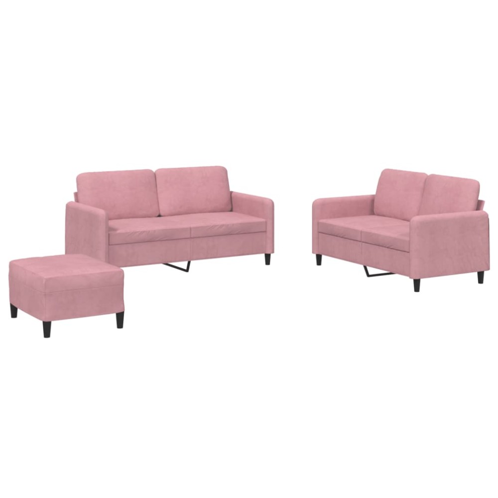 vidaXL Set de canapele, 3 piese, roz, catifea