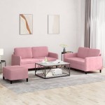 vidaXL Set de canapele, 3 piese, roz, catifea vidaXL Set de canapele, 3 piese, roz, catifea
