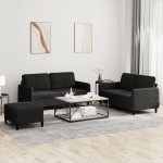vidaXL Set de canapele, 3 piese, negru, catifea vidaXL Set de canapele, 3 piese, negru, catifea