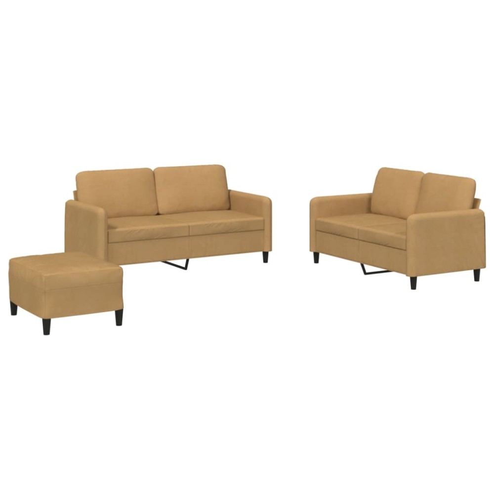 vidaXL Set de canapele, 3 piese, maro, catifea