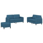 vidaXL Set de canapele, 3 piese, albastru, catifea vidaXL Set de canapele, 3 piese, albastru, catifea