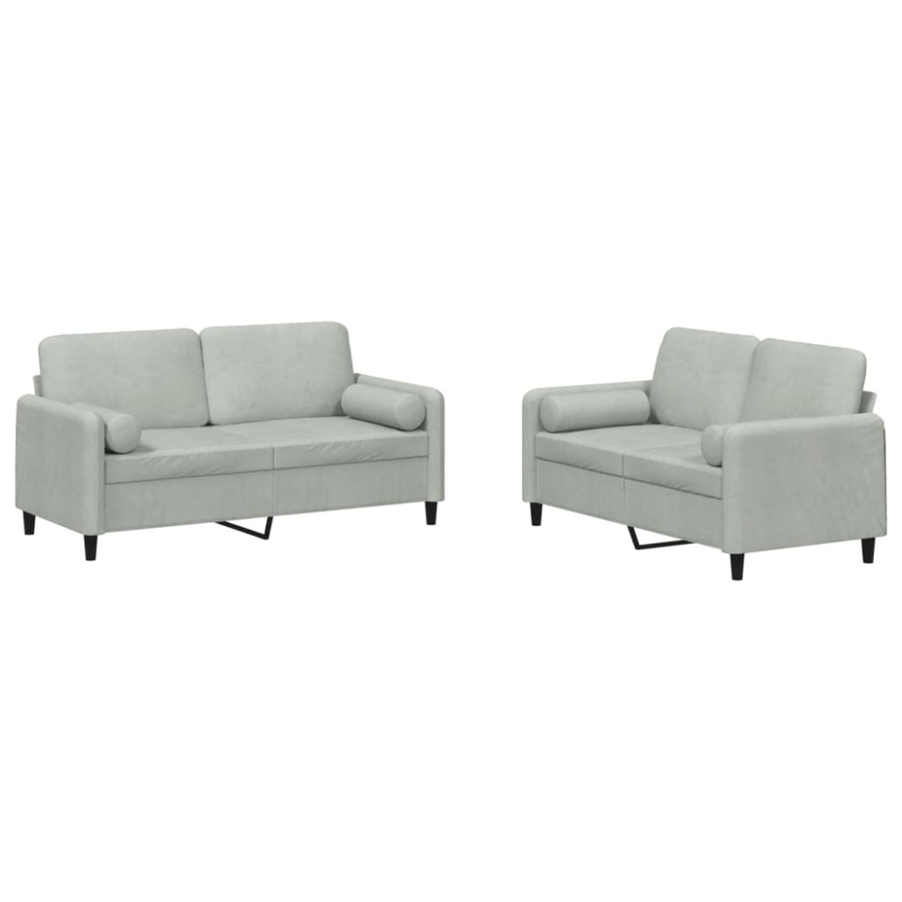vidaXL Set canapea cu perne, 2 piese, gri deschis, catifea