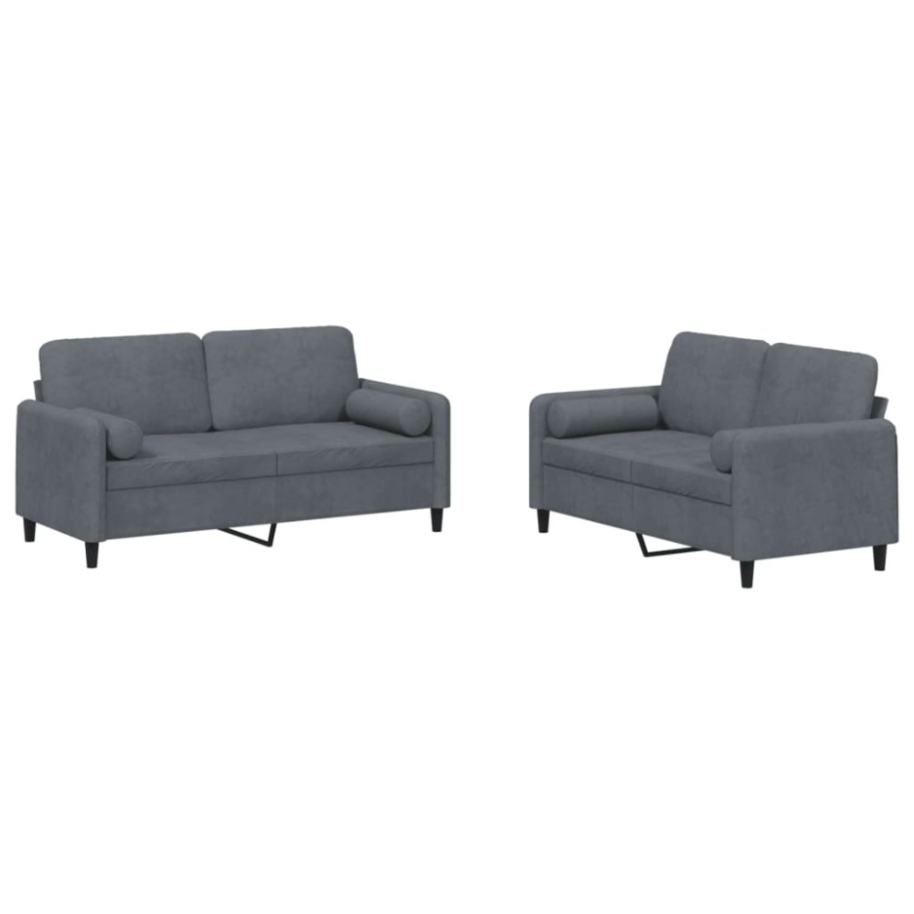 vidaXL Set canapea cu perne, 2 piese, gri închis, catifea