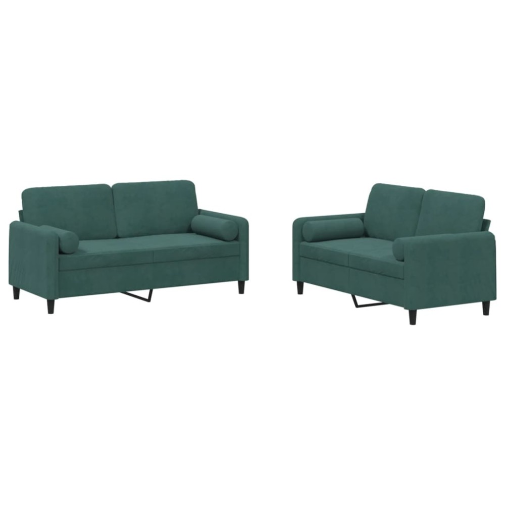 vidaXL Set canapea cu perne, 2 piese, verde închis, catifea
