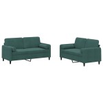 vidaXL Set canapea cu perne, 2 piese, verde închis, catifea