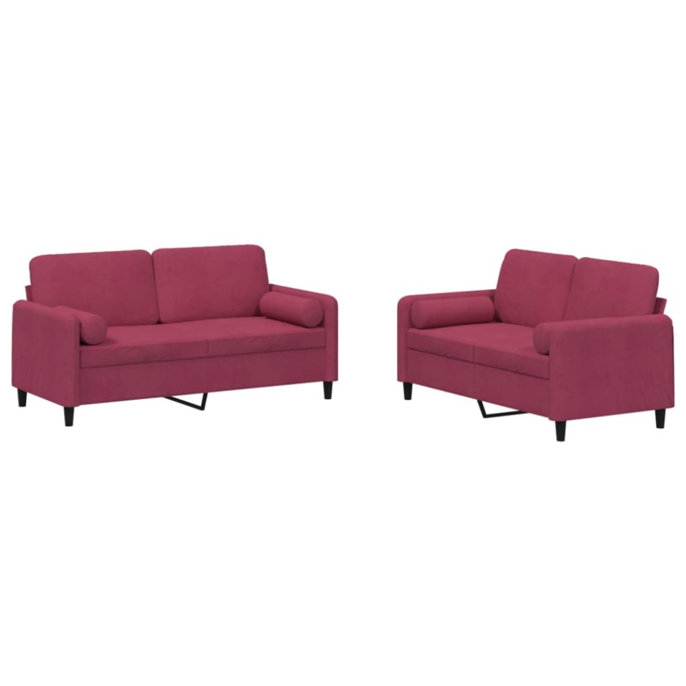 vidaXL Set canapele cu perne, 2 piese, roșu vin, catifea