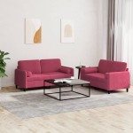 vidaXL Set canapele cu perne, 2 piese, roșu vin, catifea vidaXL Set canapele cu perne, 2 piese, roșu vin, catifea