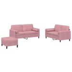 vidaXL Set canapea cu perne, 3 piese, roz, catifea