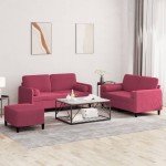 vidaXL Set canapele cu perne, 3 piese, roșu vin, catifea vidaXL Set canapele cu perne, 3 piese, roșu vin, catifea