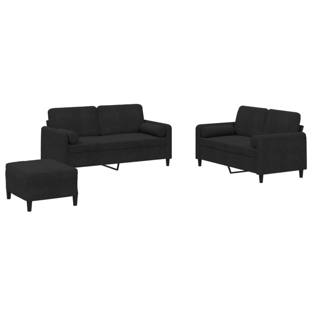 vidaXL Set de canapele cu perne, 3 piese, negru, catifea