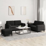 vidaXL Set de canapele cu perne, 3 piese, negru, catifea vidaXL Set de canapele cu perne, 3 piese, negru, catifea