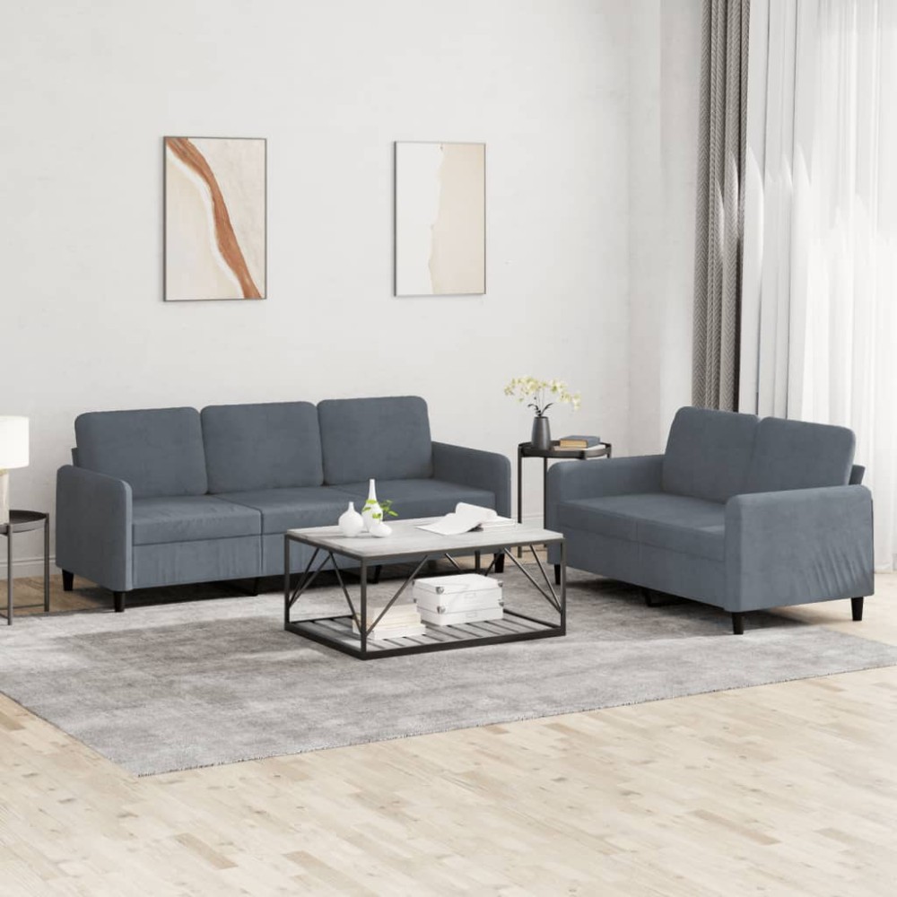 vidaXL Set canapea, 2 piese, gri închis, catifea