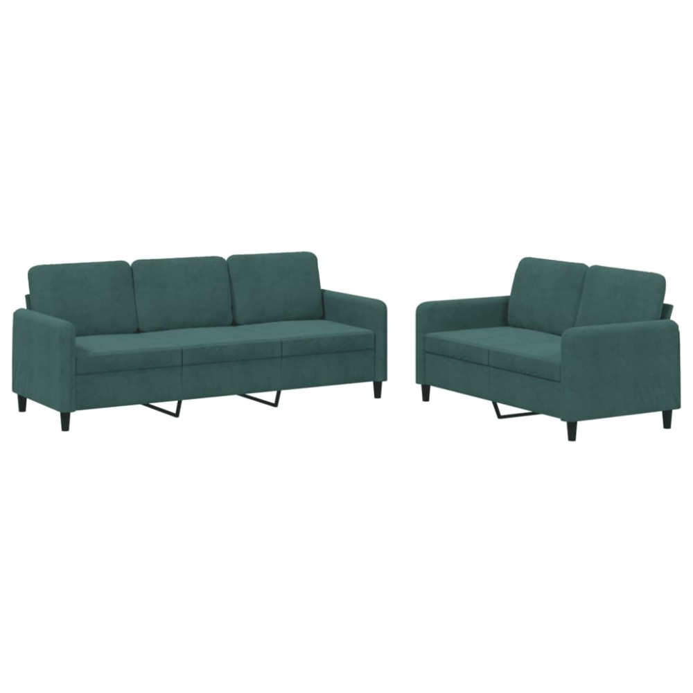 vidaXL Set canapele, 2 piese, verde închis, catifea